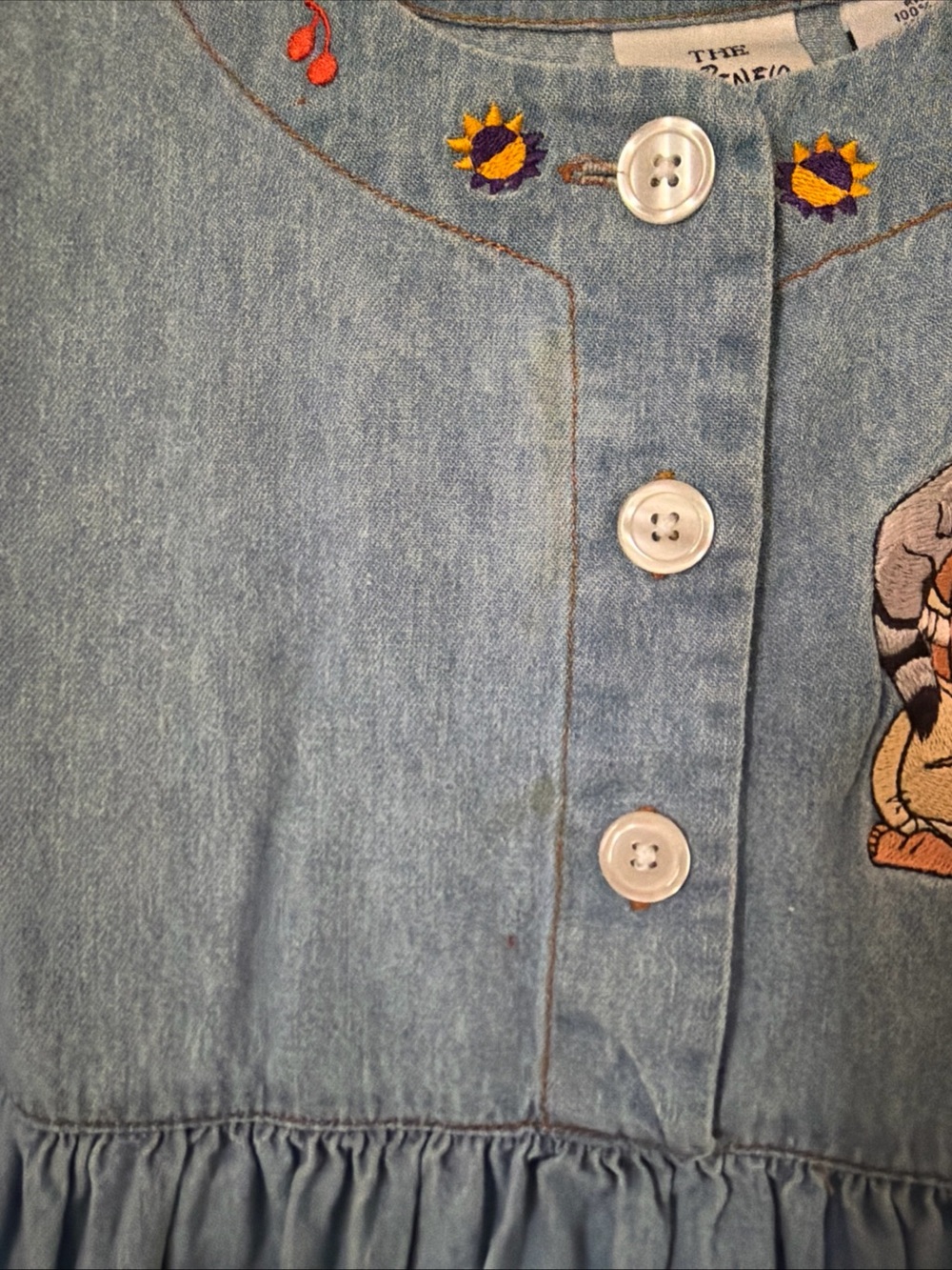Disney Store Light Blue Denim Long-Sleeve Pocahontas Embroidered Dress 6X/7 - Picture 2 of 6